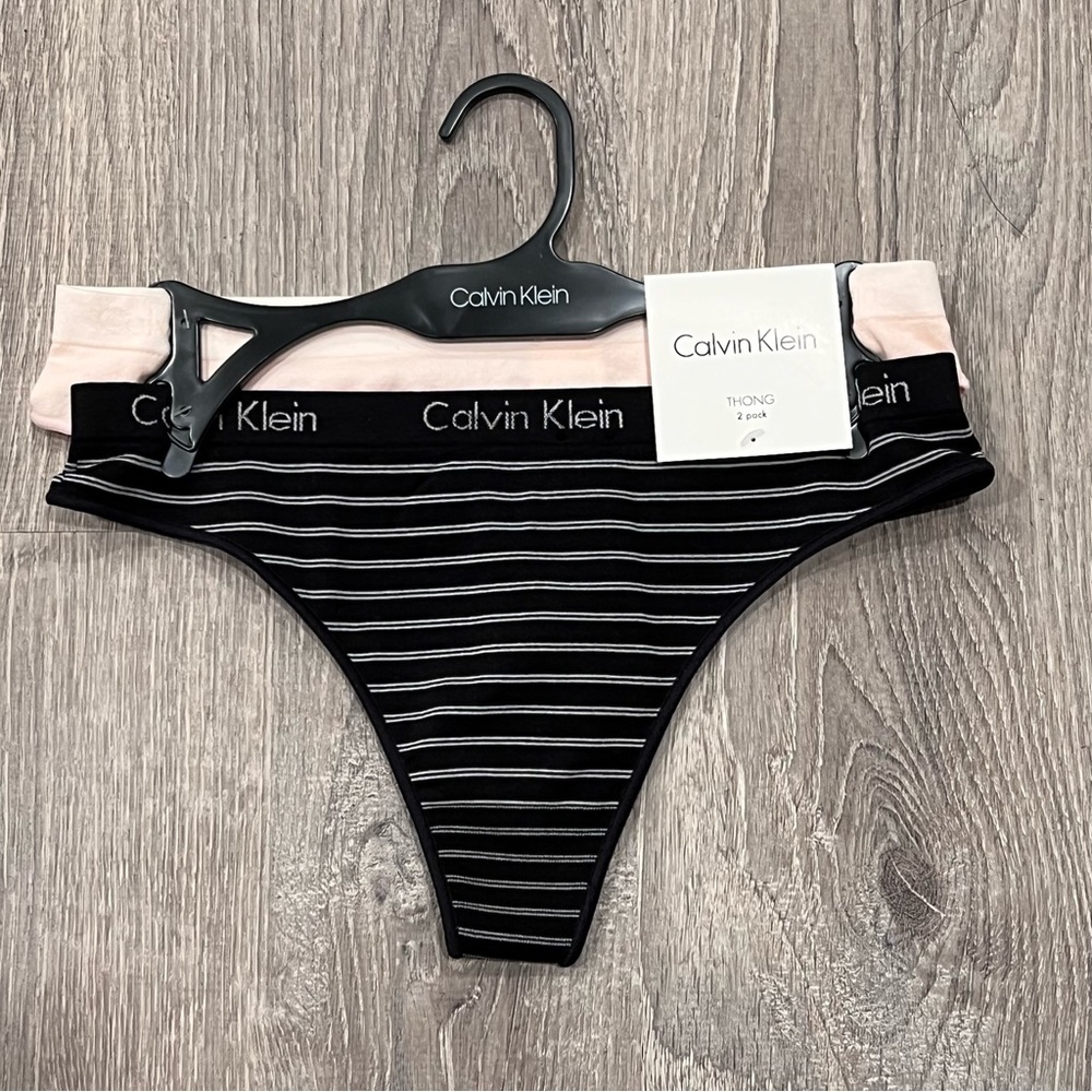 Calvin Klein Logo Motive Stretch Cotton Thong - Pack of 2